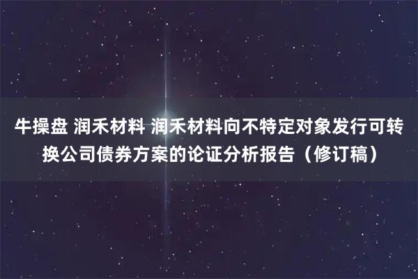 牛操盘 润禾材料 润禾材料向不特定对象发行可转换公司债券方案的论证分析报告（修订稿）