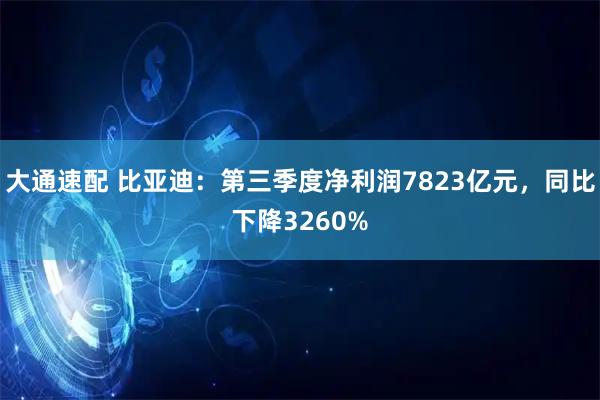 大通速配 比亚迪：第三季度净利润7823亿元，同比下降3260%